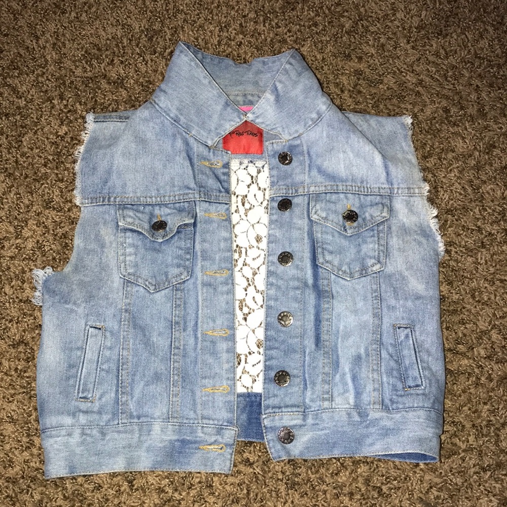 jean vest with lace back